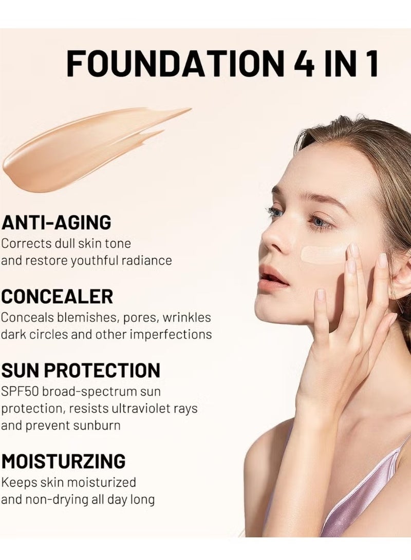 باروبت مؤسسة الطيف المتوسط 4 في 1 مكافحة الشيخوخة غطاء حماية الشمس ترطيب مؤسسة السائل مع SPF 50 + ترطيب تغيير اللون كريم التعرق مقاوم للماء ماكياج واقي الشمس مصل مؤسسة 40g - Image 2